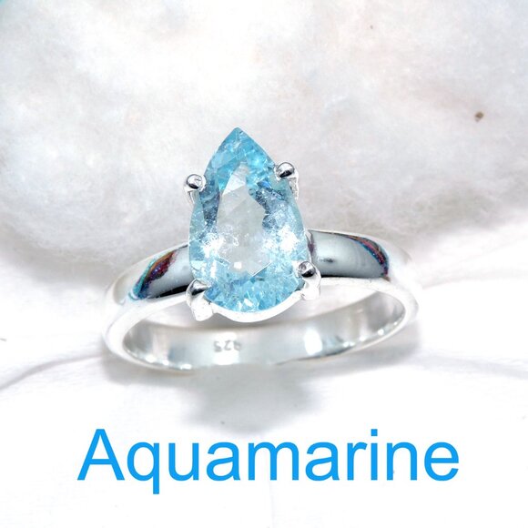 Aquamarine Ring, Aquamarine Gemstone, 925 Sterling Silver, Ring Size:-10US - Picture 4 of 6